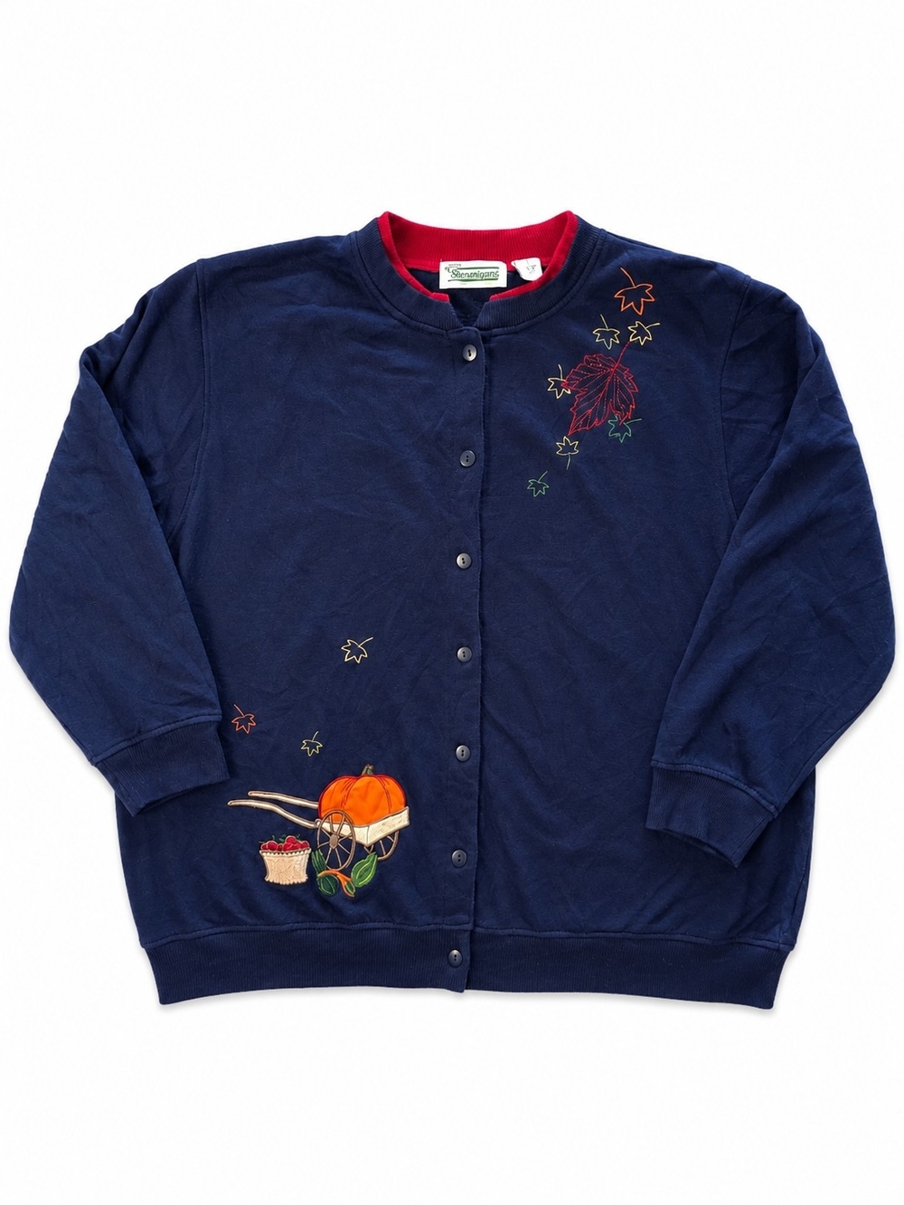 90s Pumpkin Embroidered Button-Up Navy Cardigan, Size 3XL